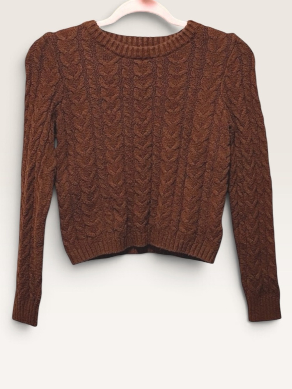 American Eagle Brown Rust Cable Knit Cropped Sweater S